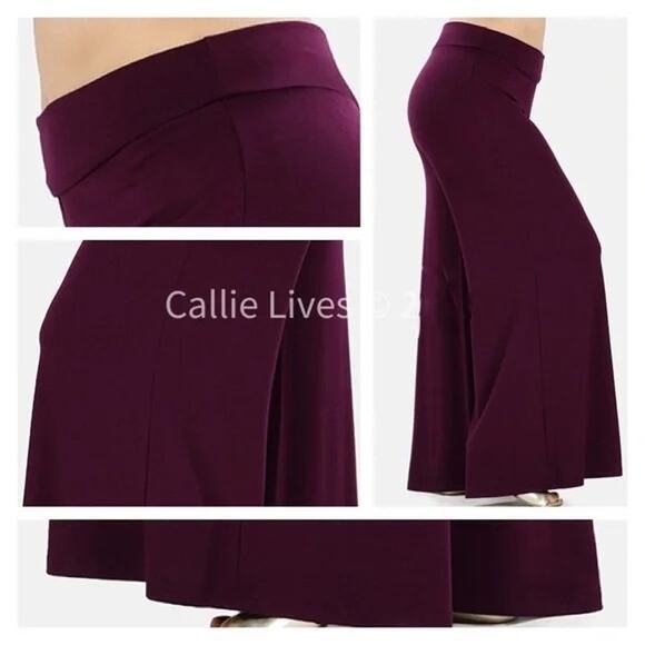 Callie Curvy Eggplant Purple Palazzo Pants 2X high-rise soft comfy elastic-free - Picture 5 of 14